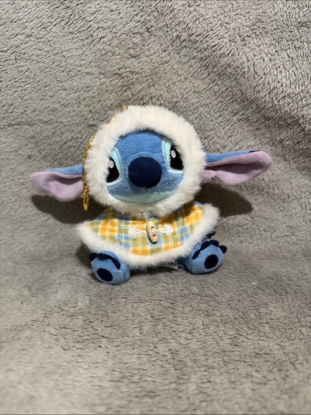 Disney Blue Stitch Plush with Yellow Plaid Hood